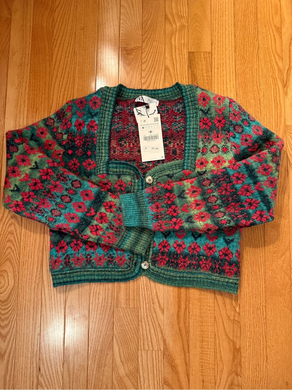 Zara Teal & Red Floral Cardigan